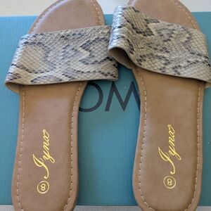 Women's Snake Print Slide Sandals - Tan